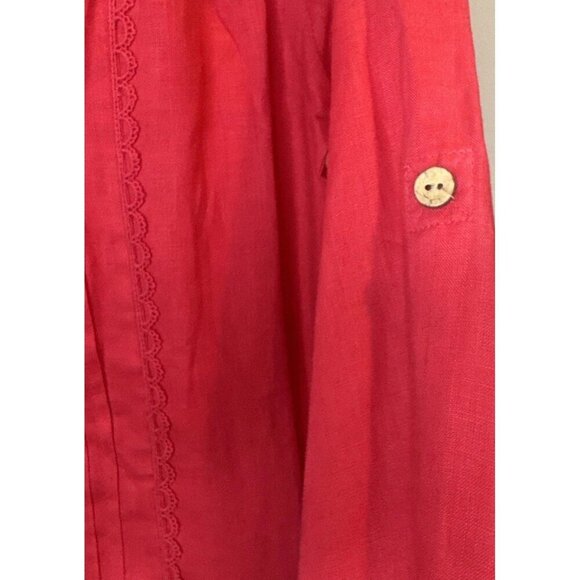 Soft Surroundings Pink Linen Roll Tab Sleeve Button Down Pleated Blouse Sz M - Picture 5 of 11